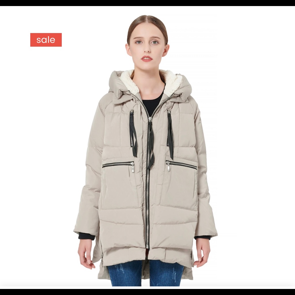 The Oprah/Amazon Xs Coat By Orolay. Beige 6 Big Pockets Fleece Side Zipper